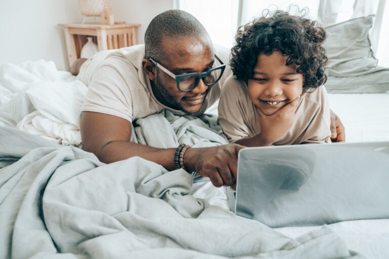 Back to school parenting time with father and son